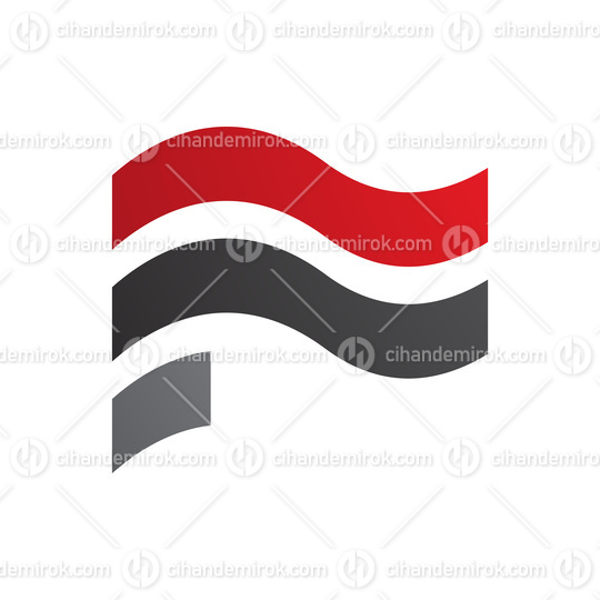 Red and Black Wavy Flag Shaped Letter F Icon