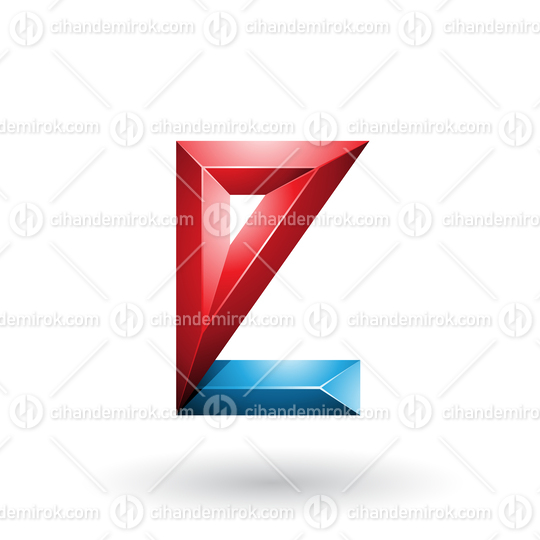 Red and Blue 3d Geometrical Embossed Letter E Vector Illustration