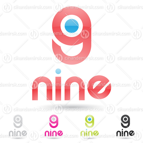 Red and Blue Abstract Glossy Round Logo Icon of Number 9