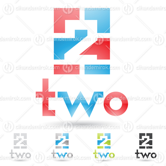 Red and Blue Abstract Logo Icon of Number 2 with Rectangular Shapes