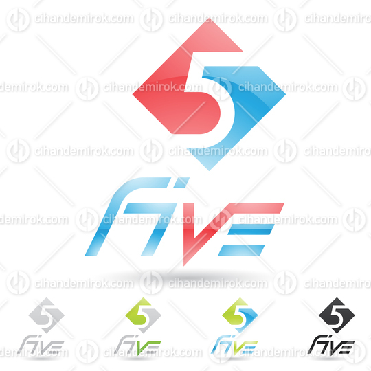Red and Blue Abstract Logo Icon of Number 5 with a Square Shape