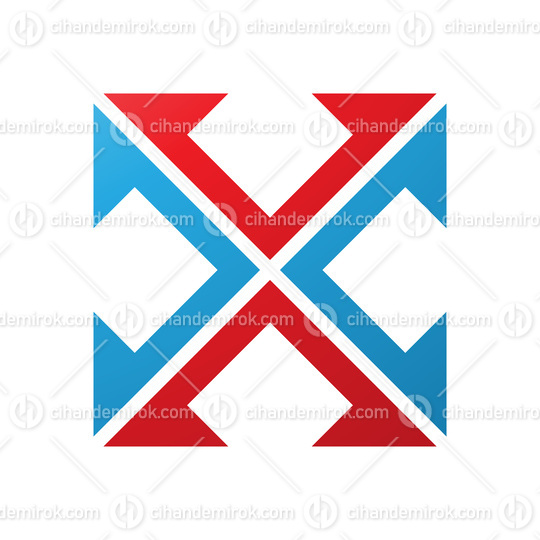 Red and Blue Arrow Square Shaped Letter X Icon