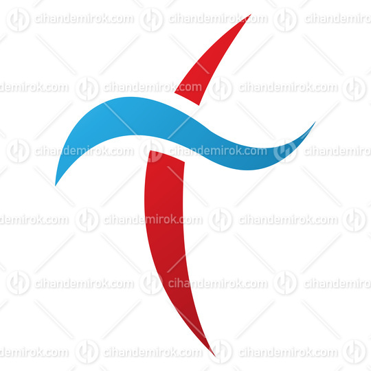 Red and Blue Curvy Sword Shaped Letter T Icon