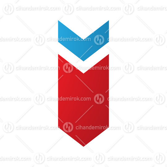Red and Blue Down Facing Arrow Shaped Letter I Icon