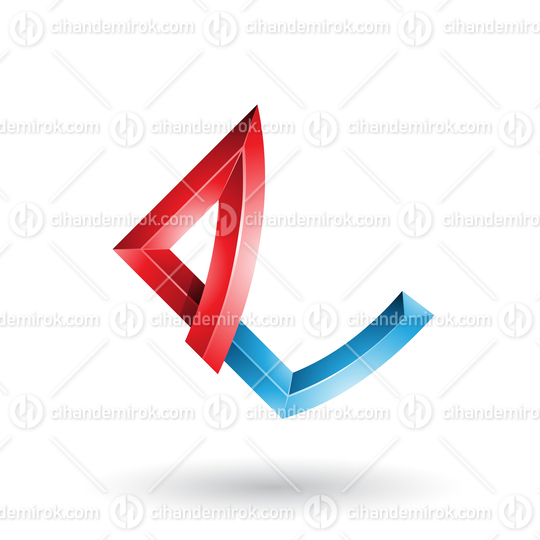 Red and Blue Embossed Letter E with Bended Joints