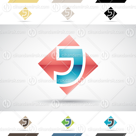 Red and Blue Glossy Abstract Logo Icon of a Bold Letter J with a Square 