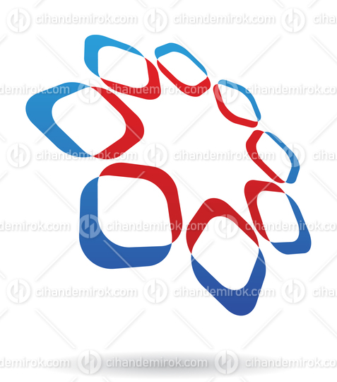 Red and Blue Intersecting Rounded Squares Aligned as a Circle in Perspective 