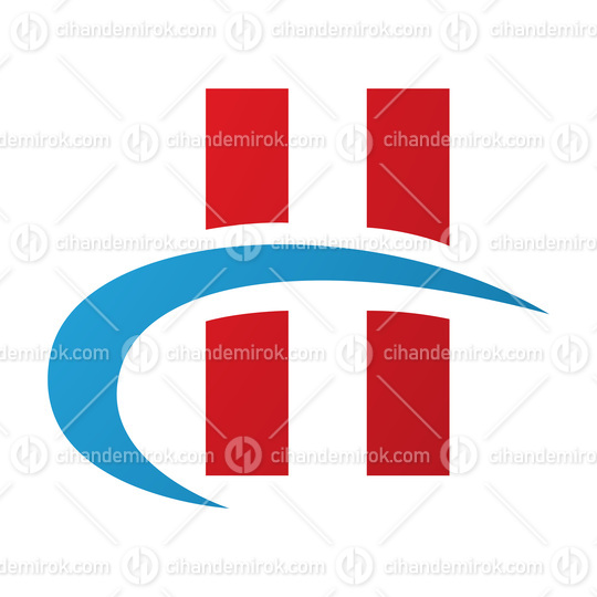 Red and Blue Letter H Icon with Vertical Rectangles and a Swoosh
