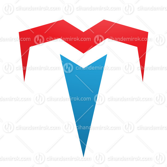 Red and Blue Letter T Icon with Pointy Tips