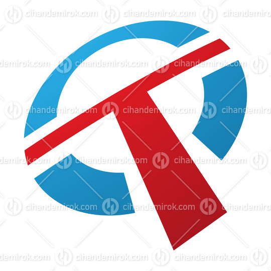 Red and Blue Round Shaped Letter T Icon