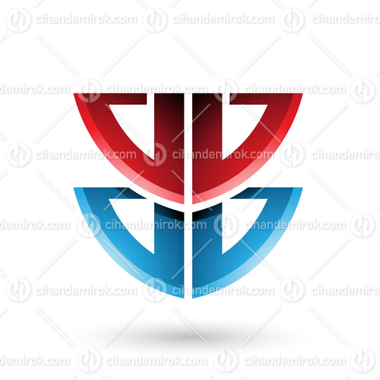 Red and Blue Shield Like Shape of Letter B Vector Illustration