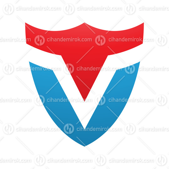 Red and Blue Shield Shaped Letter V Icon