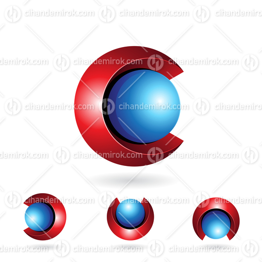 Red and Blue Spherical 3d Bold Two Piece Letter C Icon