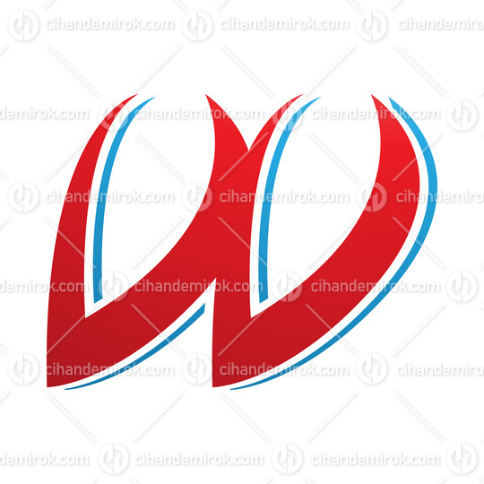 Red and Blue Spiky Italic Shaped Letter W Icon