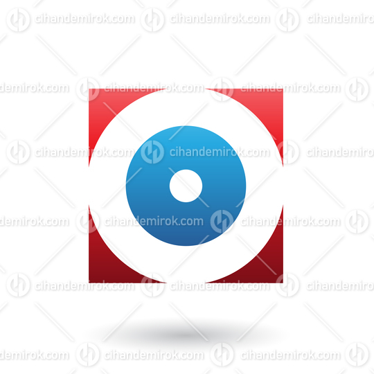 Red and Blue Square Icon of a Thick Letter O Vector Illustration