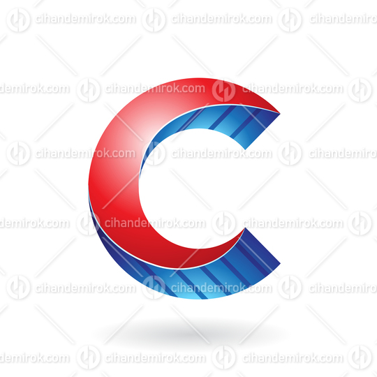 Red and Blue Striped Twisted 3d Icon for Letter C