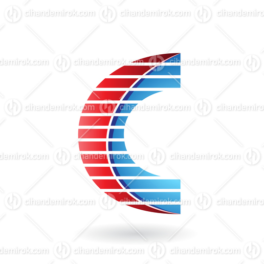 Red and Blue Striped Two Layered Icon for Letter C