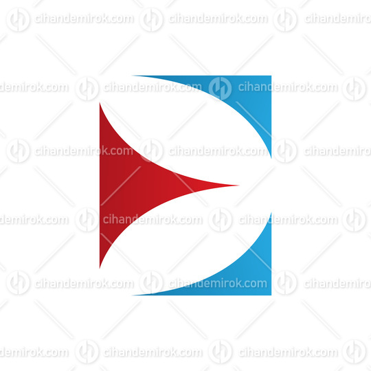 Red and Blue Uppercase Letter E Icon with Curvy Triangles