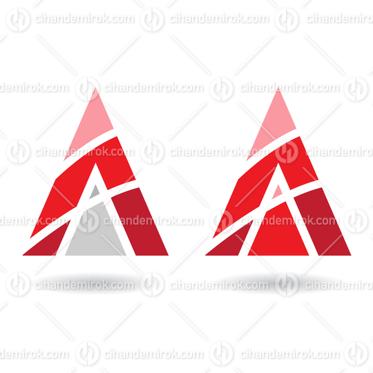 Red and Grey Icons for Letter A with Striped Abstract Triangles