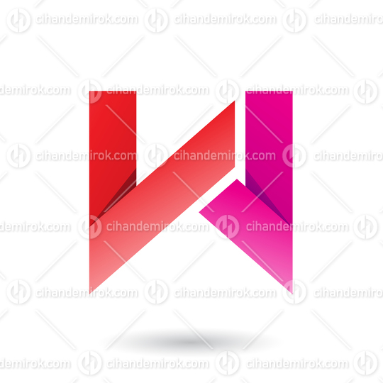 Red and Magenta Folded Paper Letter W Vector Illustration