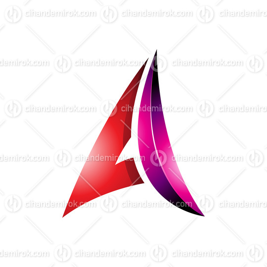 Red and Magenta Glossy Embossed Paper Plane Shaped Letter A Icon