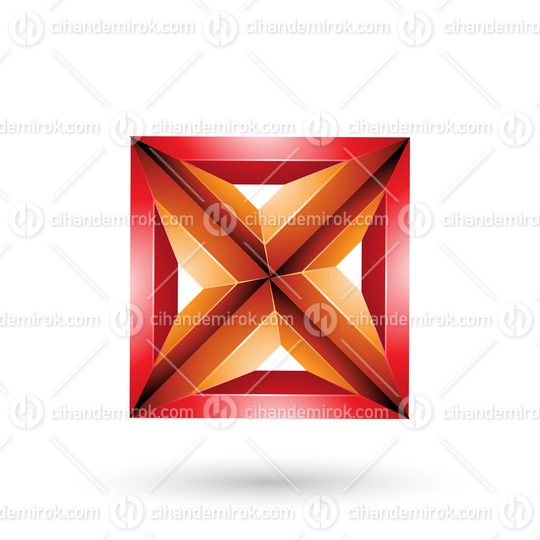 Red and Orange 3d Geometrical Embossed Square and Triangle X Shape