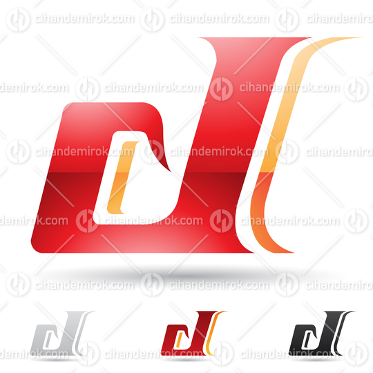 Red and Orange Abstract Glossy Logo Icon of Curvy Bold Letter D