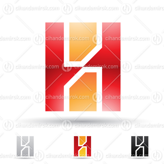 Red and Orange Abstract Glossy Logo Icon of Rectangular Letter H