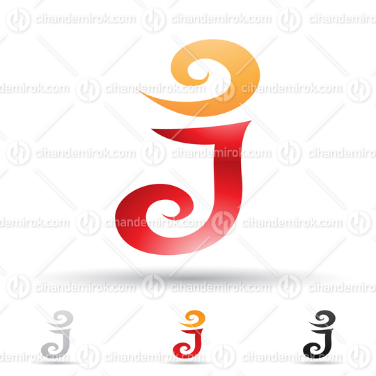 Red and Orange Abstract Glossy Logo Icon of Swirly Letter J