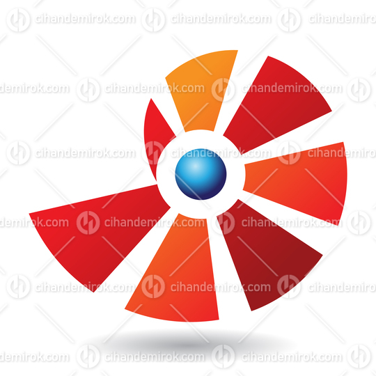 Red and Orange Abstract Snail Shell Logo Icon with a Blue Ball in the Center