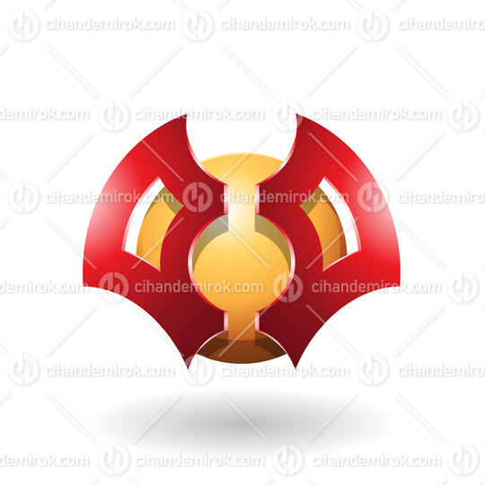 Red and Orange Abstract Sphere with Futuristic Bat Shaped Blades