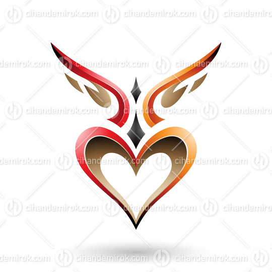 Red and Orange Bird Like Winged Heart with a Shadow