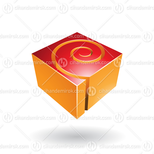 Red and Orange Cubical Shiny Shape with a Spiral Hole