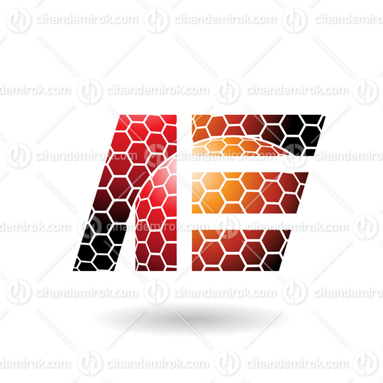 Red and Orange Dual Letters of A and E with Honeycomb Pattern 