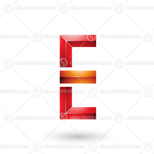 Red and Orange Geometrical Glossy Letter E Vector Illustration