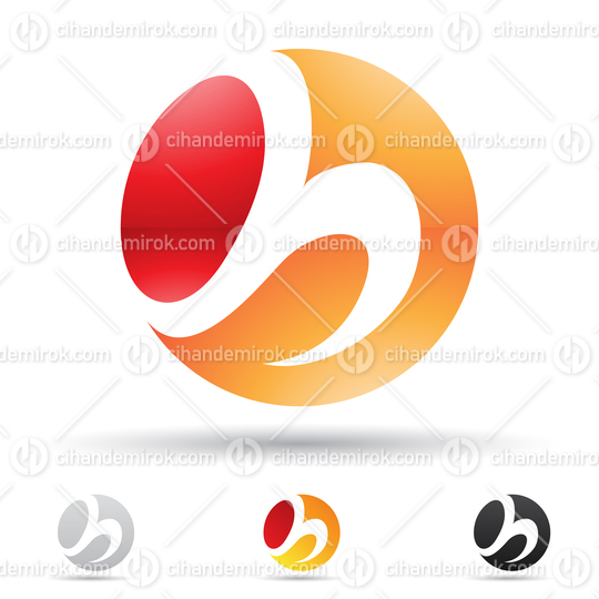 Red and Orange Glossy Abstract Logo Icon of Circle Letter H with Curvy Lines
