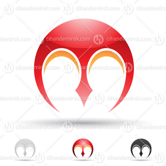 Red and Orange Glossy Abstract Logo Icon of Circular Letter M with PitchFork-Like Features
