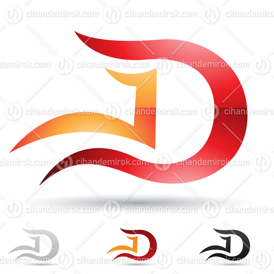 Red and Orange Glossy Abstract Logo Icon of Letter D with a Long Curvy Tail