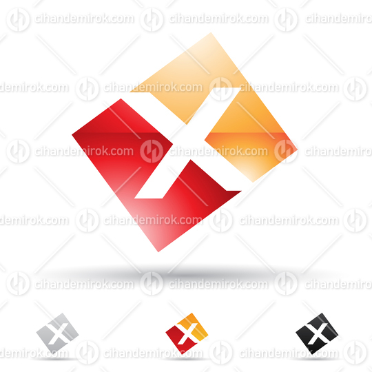Red and Orange Glossy Abstract Logo Icon of Letter X in a Rectangle