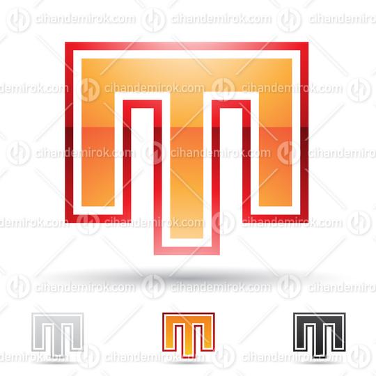 Red and Orange Glossy Abstract Logo Icon of Rectangular Letter M
