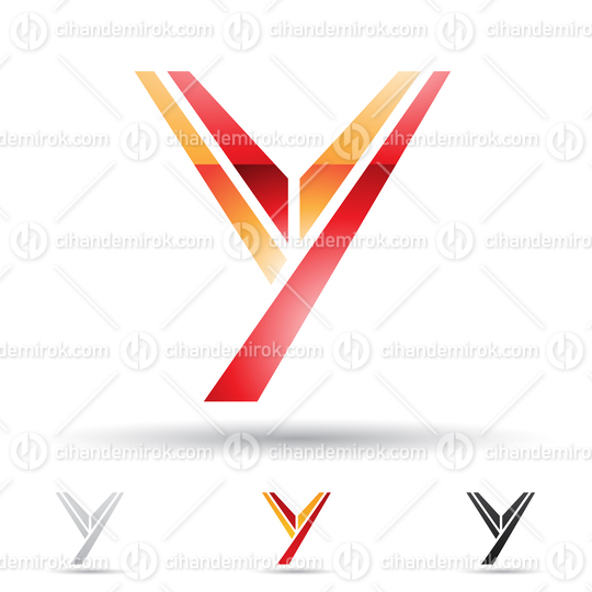 Red and Orange Glossy Abstract Logo Icon of Striped Letter Y
