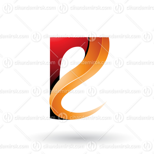 Red and Orange Glossy Curvy Embossed Letter E Vector Illustration
