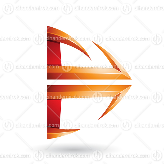 Red and Orange Glossy Embossed Arrow Shape Vector Illustration