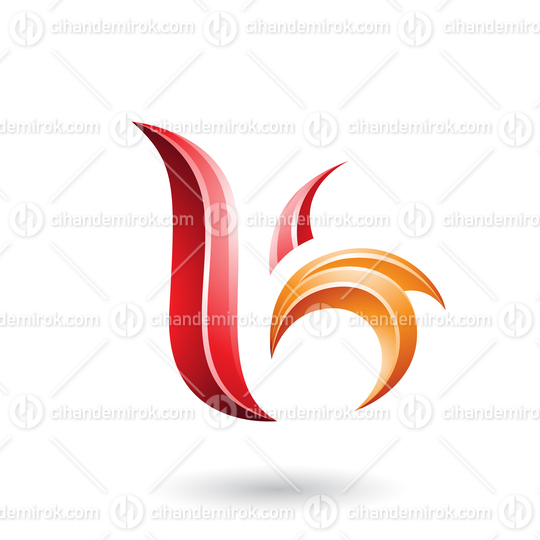 Red and Orange Glossy Leaf Shaped Letter B or K