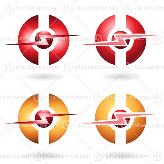 Red and Orange Horizontal Thunder Shapes with Split Circles