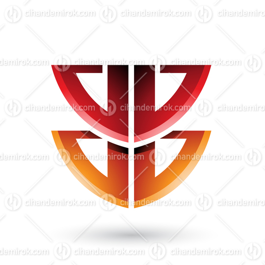 Red and Orange Shield Like Shape of Letter B Vector Illustration