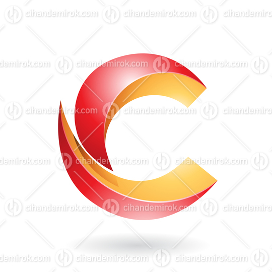 Red and Orange Shiny Melon Slice Shaped Letter C Icon