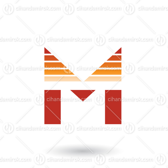 Red and Orange Spiky Letter M with Horizontal Stripes