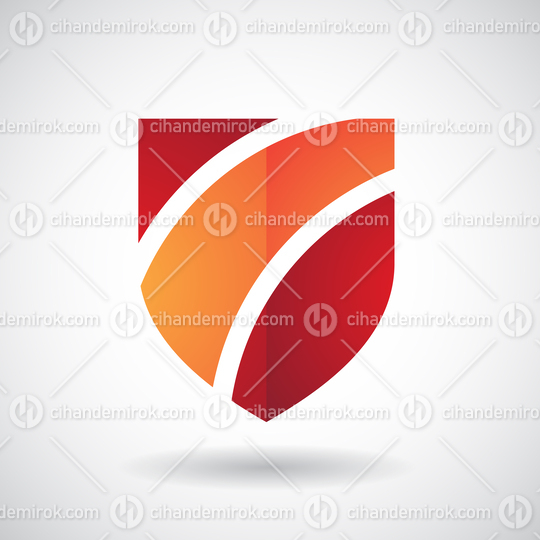 Red and Orange Striped Shield Logo Icon with a Shadow