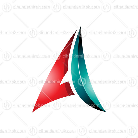 Red and Persian Green Glossy Embossed Paper Plane Shaped Letter A Icon
